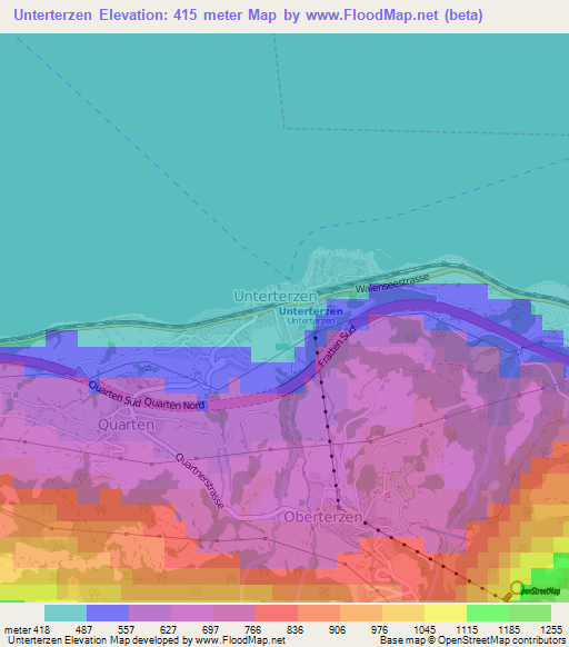 Unterterzen,Switzerland Elevation Map