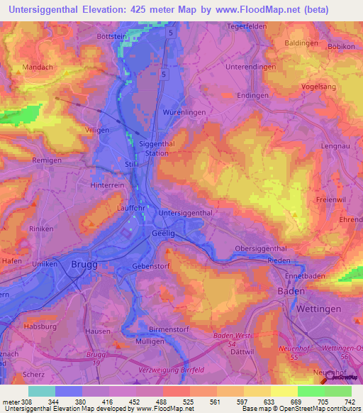 Untersiggenthal,Switzerland Elevation Map