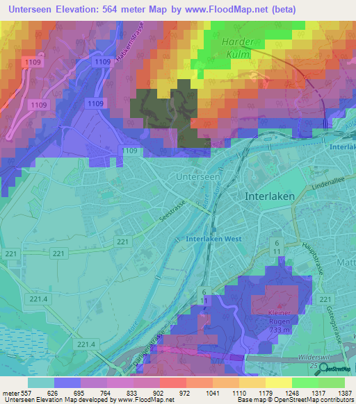 Unterseen,Switzerland Elevation Map