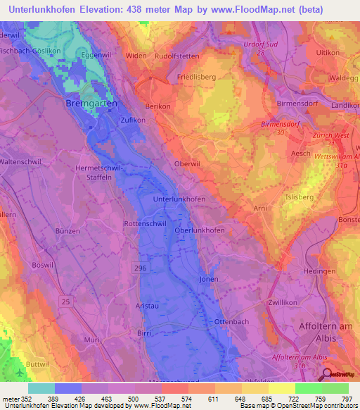 Unterlunkhofen,Switzerland Elevation Map