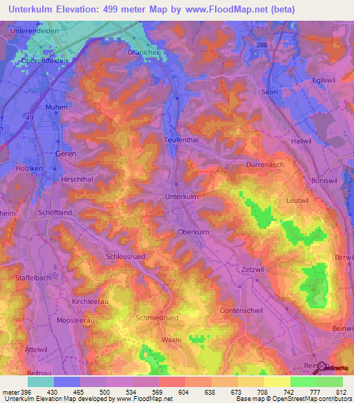 Unterkulm,Switzerland Elevation Map