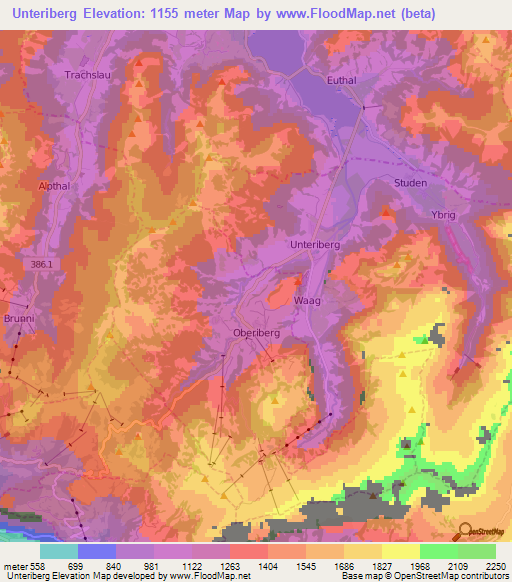 Unteriberg,Switzerland Elevation Map