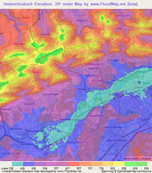 Untererlinsbach,Switzerland Elevation Map