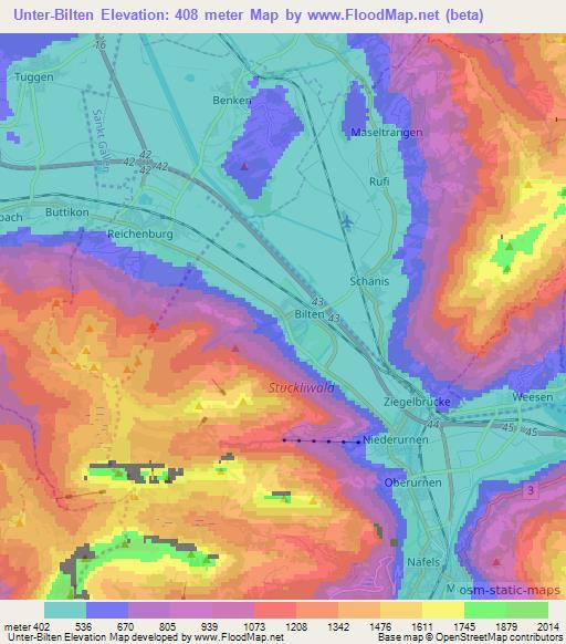 Unter-Bilten,Switzerland Elevation Map