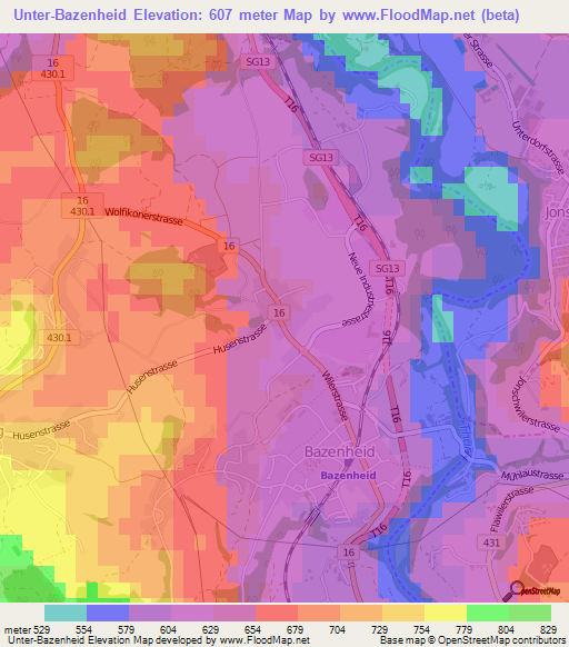 Unter-Bazenheid,Switzerland Elevation Map