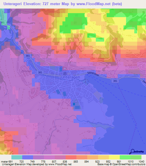 Unterageri,Switzerland Elevation Map