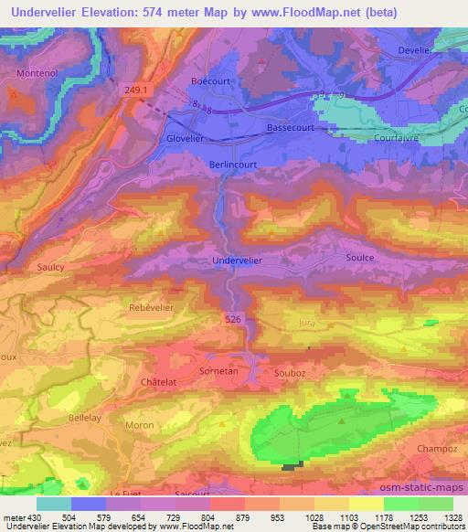 Undervelier,Switzerland Elevation Map