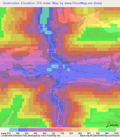 Undervelier,Switzerland Elevation Map