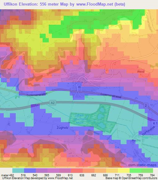 Uffikon,Switzerland Elevation Map