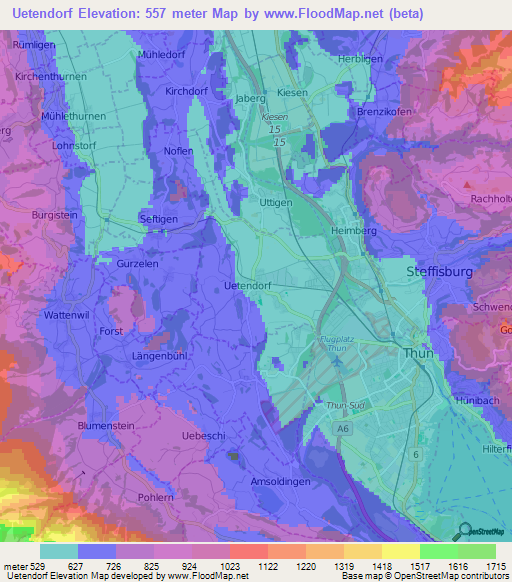 Uetendorf,Switzerland Elevation Map