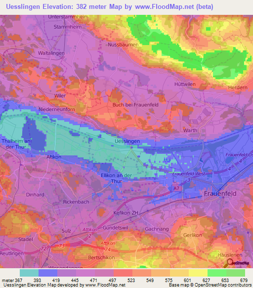 Uesslingen,Switzerland Elevation Map