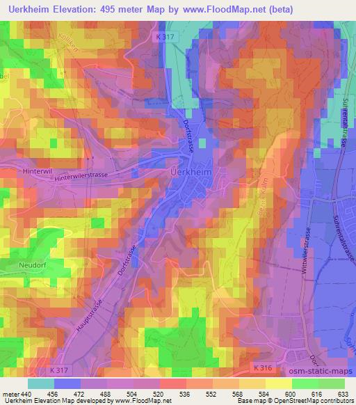 Uerkheim,Switzerland Elevation Map
