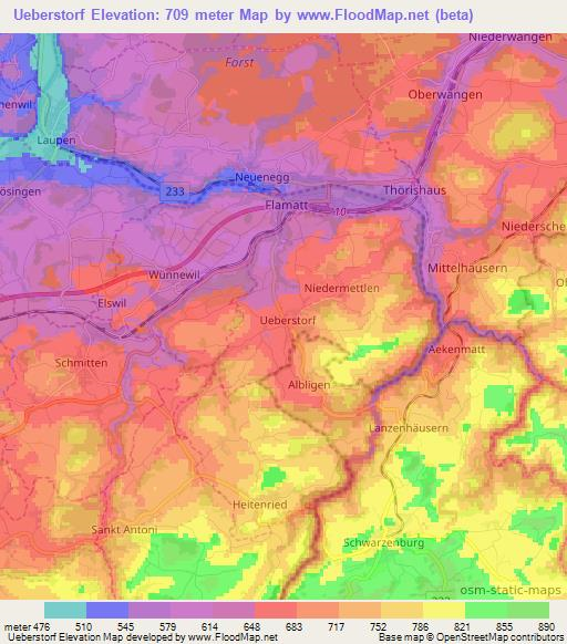 Ueberstorf,Switzerland Elevation Map