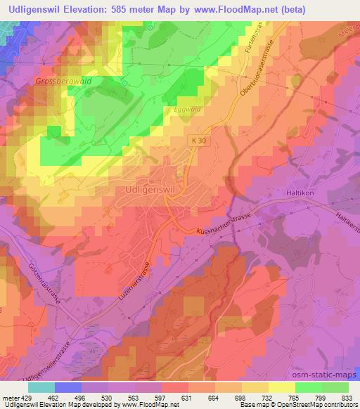 Udligenswil,Switzerland Elevation Map