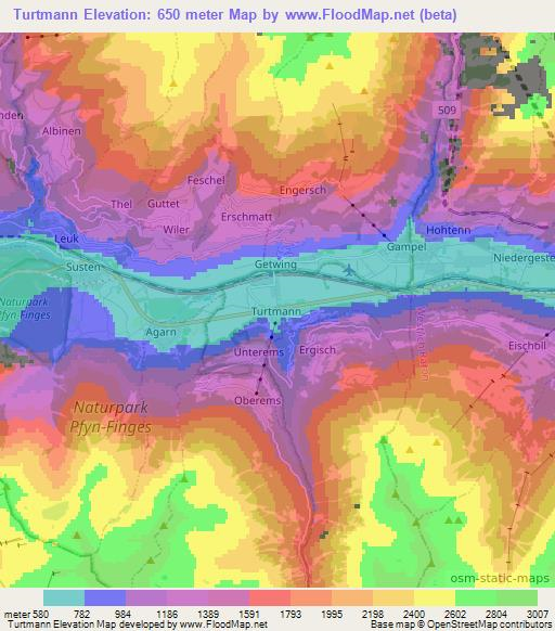 Turtmann,Switzerland Elevation Map