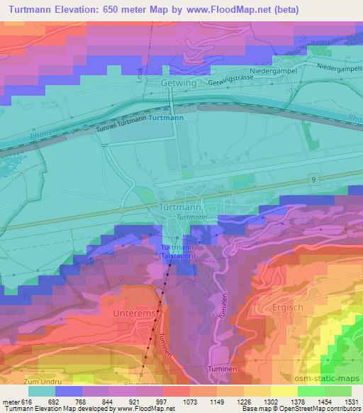 Turtmann,Switzerland Elevation Map