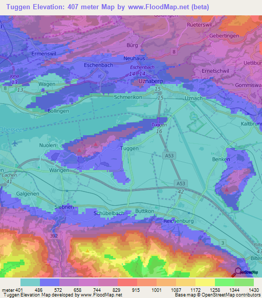 Tuggen,Switzerland Elevation Map