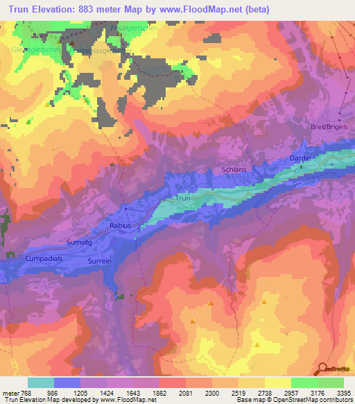 Trun,Switzerland Elevation Map