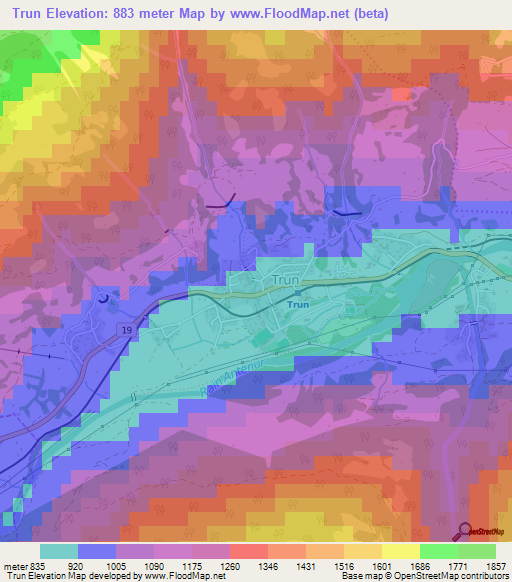 Trun,Switzerland Elevation Map