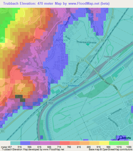 Trubbach,Switzerland Elevation Map