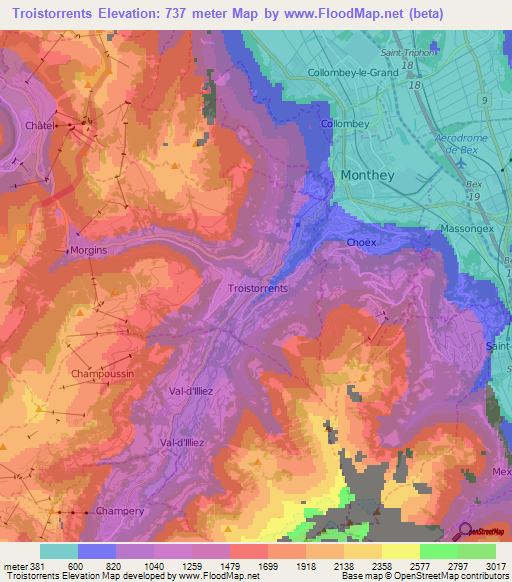 Troistorrents,Switzerland Elevation Map