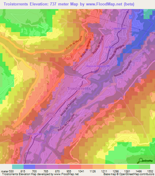 Troistorrents,Switzerland Elevation Map