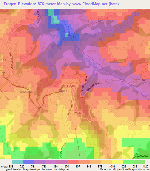 Trogen,Switzerland Elevation Map