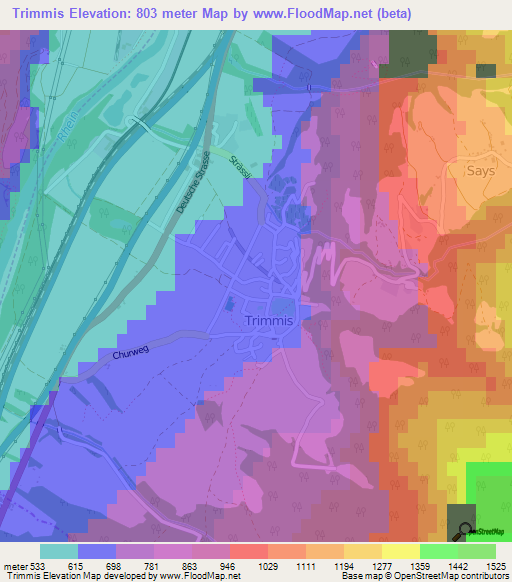 Trimmis,Switzerland Elevation Map