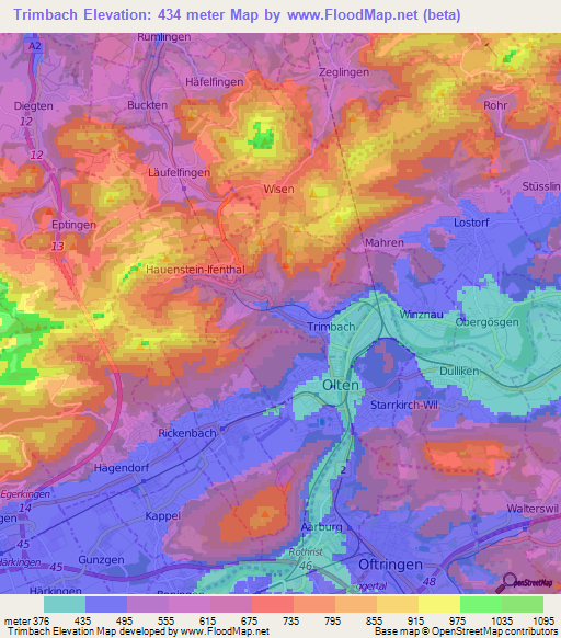 Trimbach,Switzerland Elevation Map