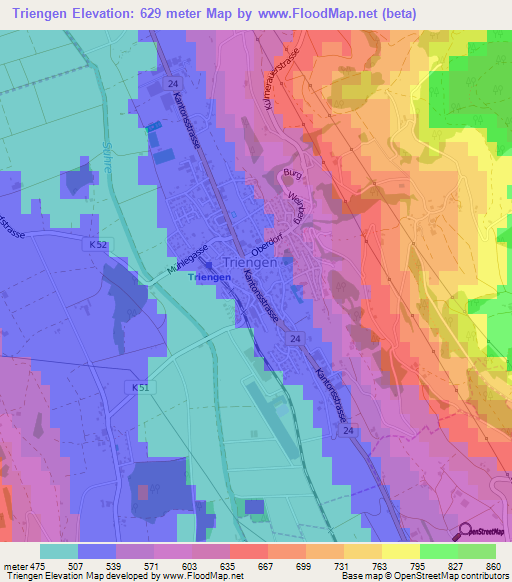 Triengen,Switzerland Elevation Map