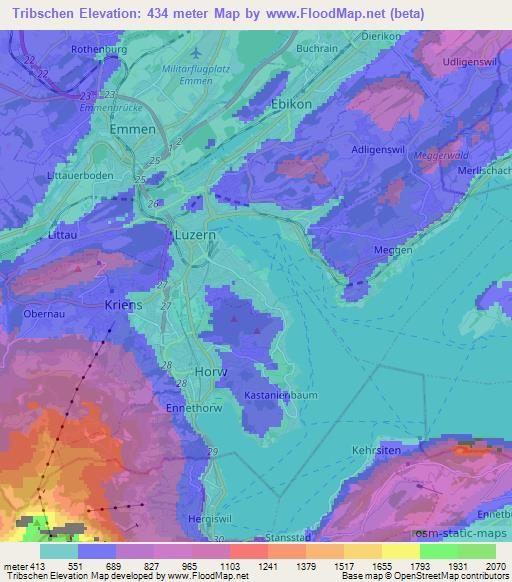 Tribschen,Switzerland Elevation Map