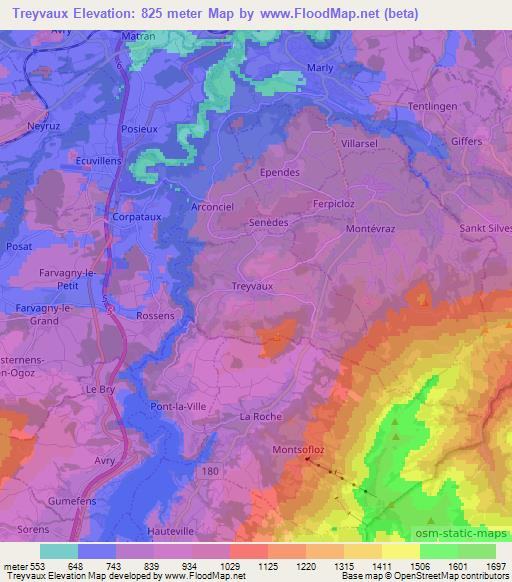 Treyvaux,Switzerland Elevation Map