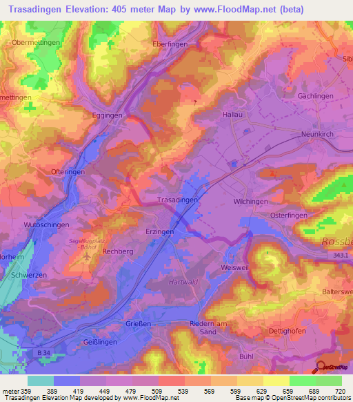 Trasadingen,Switzerland Elevation Map