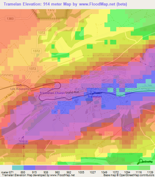 Tramelan,Switzerland Elevation Map
