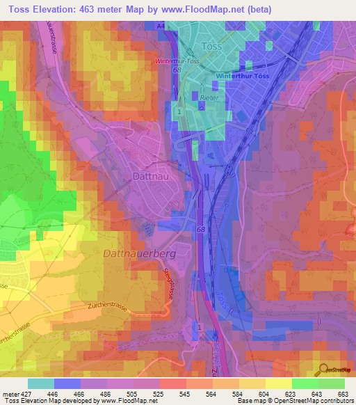 Toss,Switzerland Elevation Map