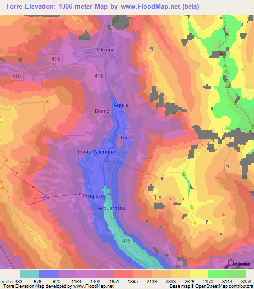 Torre,Switzerland Elevation Map