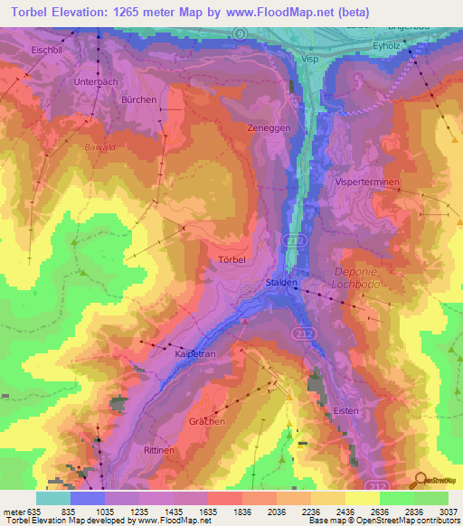 Torbel,Switzerland Elevation Map