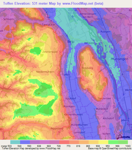 Toffen,Switzerland Elevation Map