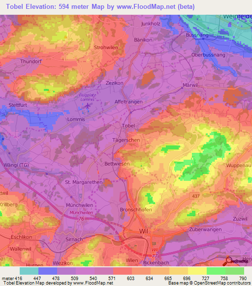 Tobel,Switzerland Elevation Map