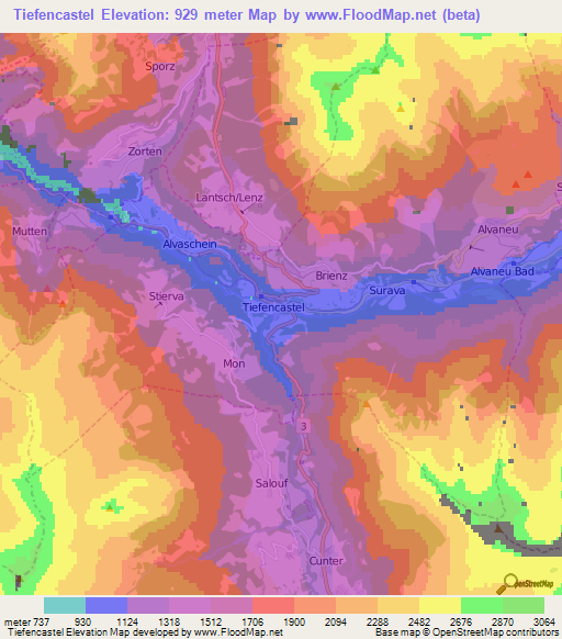 Tiefencastel,Switzerland Elevation Map