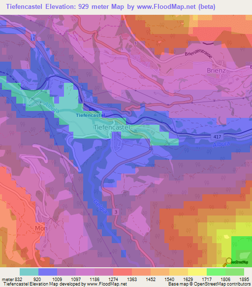 Tiefencastel,Switzerland Elevation Map