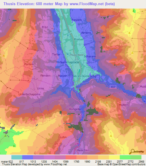 Thusis,Switzerland Elevation Map