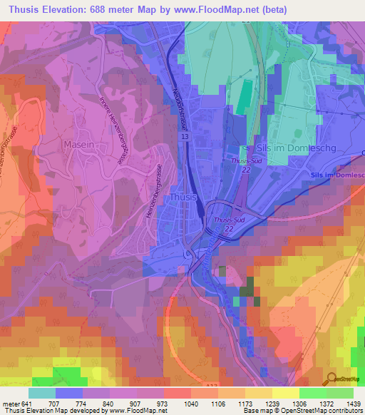 Thusis,Switzerland Elevation Map