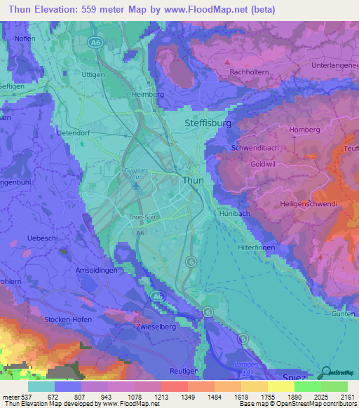 Thun,Switzerland Elevation Map