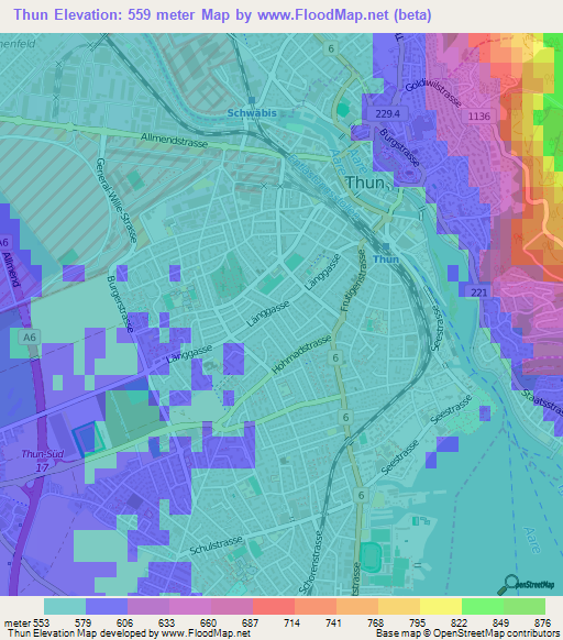 Thun,Switzerland Elevation Map