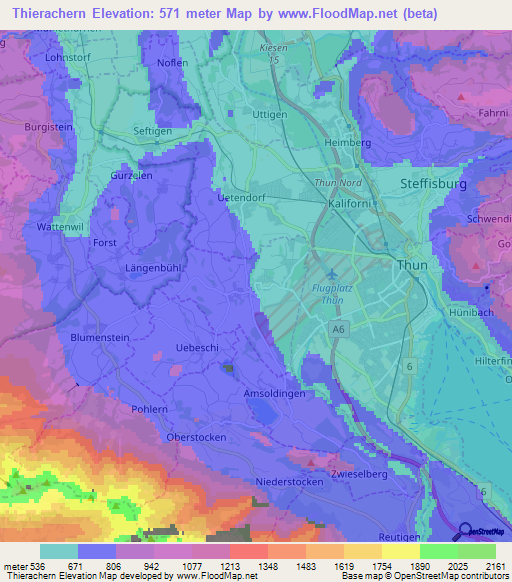 Thierachern,Switzerland Elevation Map