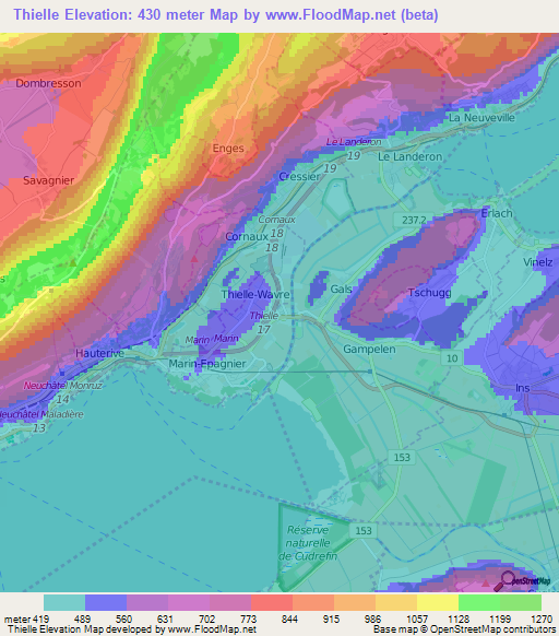 Thielle,Switzerland Elevation Map