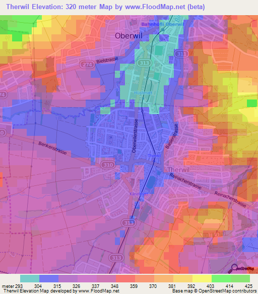 Therwil,Switzerland Elevation Map