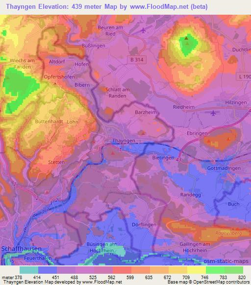 Thayngen,Switzerland Elevation Map