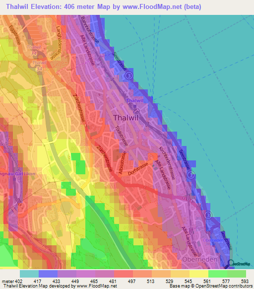 Thalwil,Switzerland Elevation Map